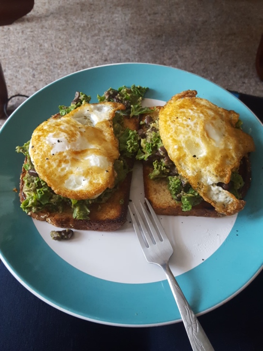 Avocado Toast with Kale, Black Beans and a Fried Egg